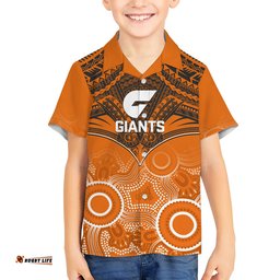 Personalised Giants Football Hawaiian Shirt GWS Aboriginal Mix Polynesian Pattern