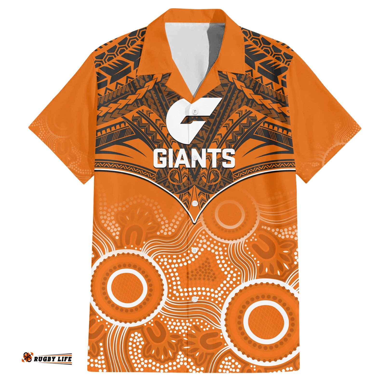 Personalised Giants Football Hawaiian Shirt GWS Aboriginal Mix Polynesian Pattern