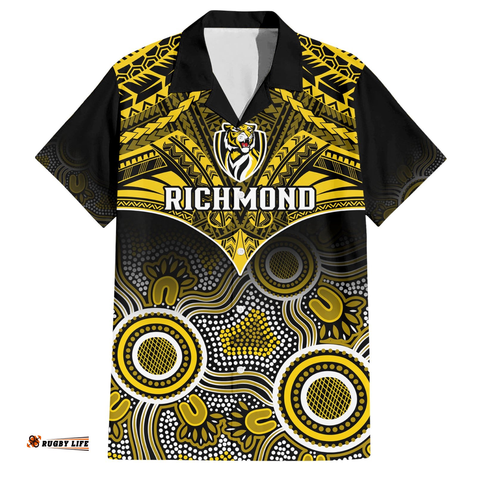 Richmond Football Hawaiian Shirt Tigers Aboriginal Mix Polynesian Pattern