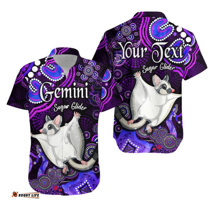 Custom Personalised Australian Astrology Hawaiian Shirt Gemini Sugar Glider Zodiac Aboriginal Vibes Purple