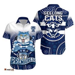 Cats Football Hawaiian Shirt Aboriginal Australian Premiers Proud Geelong Cartoon