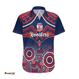 Roosters Rugby Hawaiian Shirt Tricolours 1908 Aboriginal Mix Polynesian Pattern