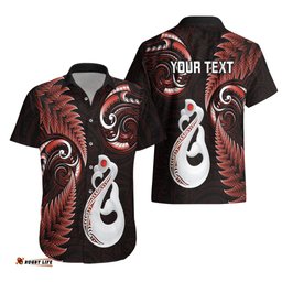 Personalised New Zealand Hawaiian Shirt Aotearoa Silver Fern With Manaia Maori Unique Red