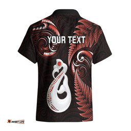 Personalised New Zealand Hawaiian Shirt Aotearoa Silver Fern With Manaia Maori Unique Red