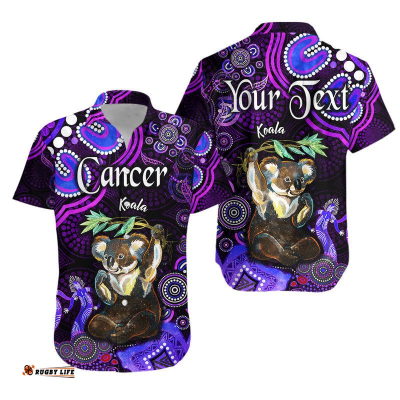 Custom Personalised Australian Astrology Hawaiian Shirt Cancer Koala Zodiac Aboriginal Vibes Purple