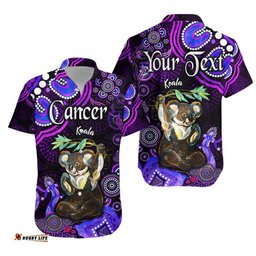 Custom Personalised Australian Astrology Hawaiian Shirt Cancer Koala Zodiac Aboriginal Vibes Purple
