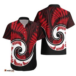 New Zealand Hawaiian Shirt Maori With Silver Fern Red
