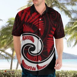 New Zealand Hawaiian Shirt Maori With Silver Fern Red