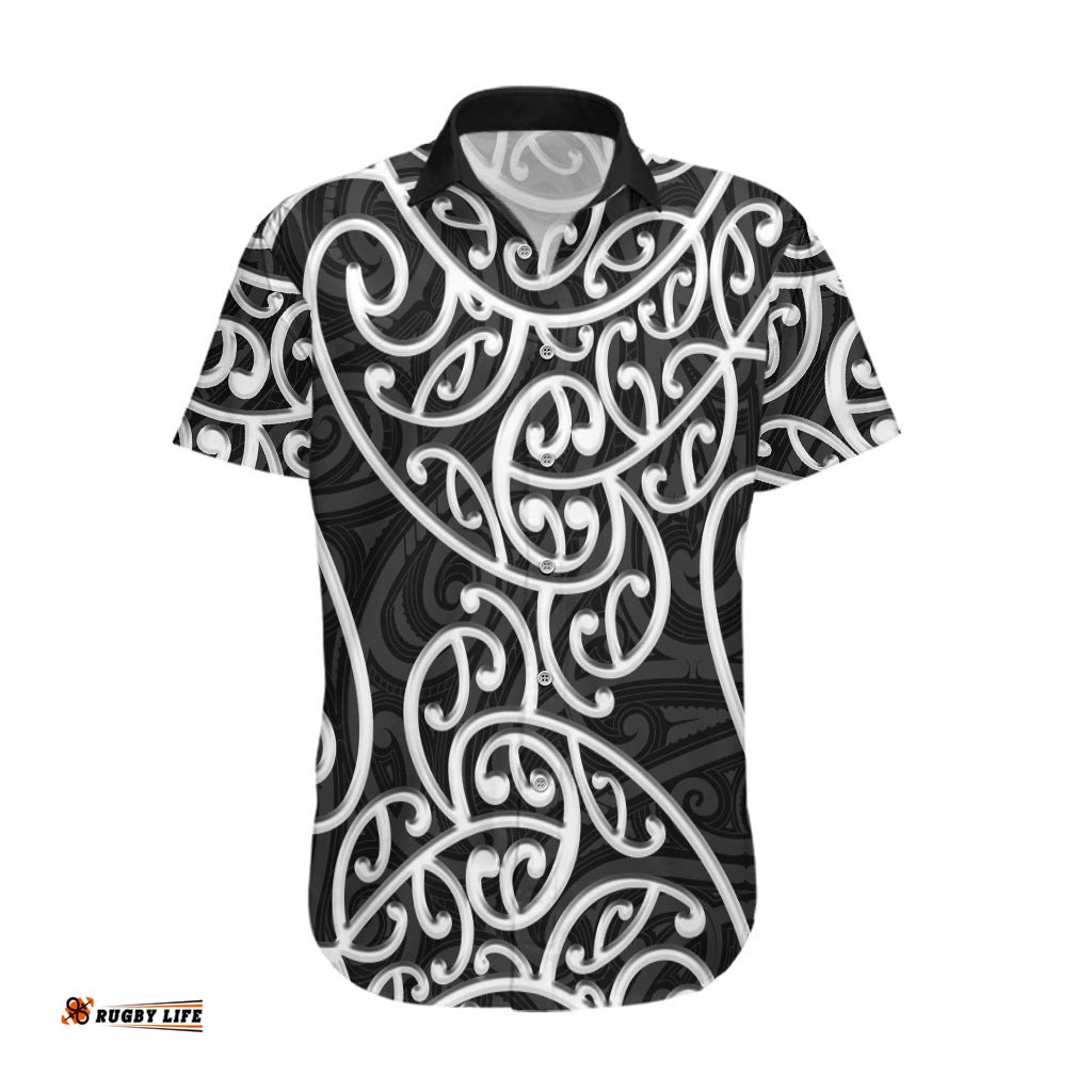 New Zealand Hawaiian Shirt Maori Pattern White