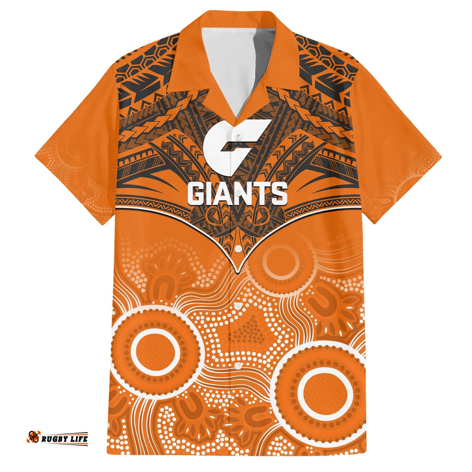 Giants Football Hawaiian Shirt GWS Aboriginal Mix Polynesian Pattern