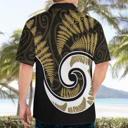 New Zealand Hawaiian Shirt Maori With Silver Fern Gold