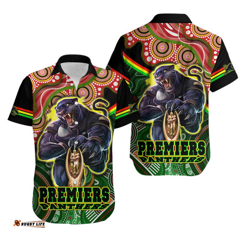 Penrith Panthers Premiers Hawaiian Shirt Black Panther With Aboriginal Arty