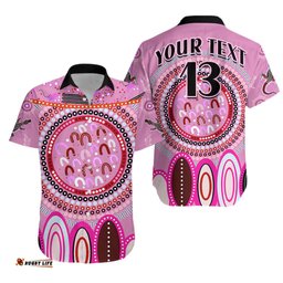 Custom Text and Number Aboriginal Stand Up Hawaiian Shirt Circle Dot with Lizard Version Pink