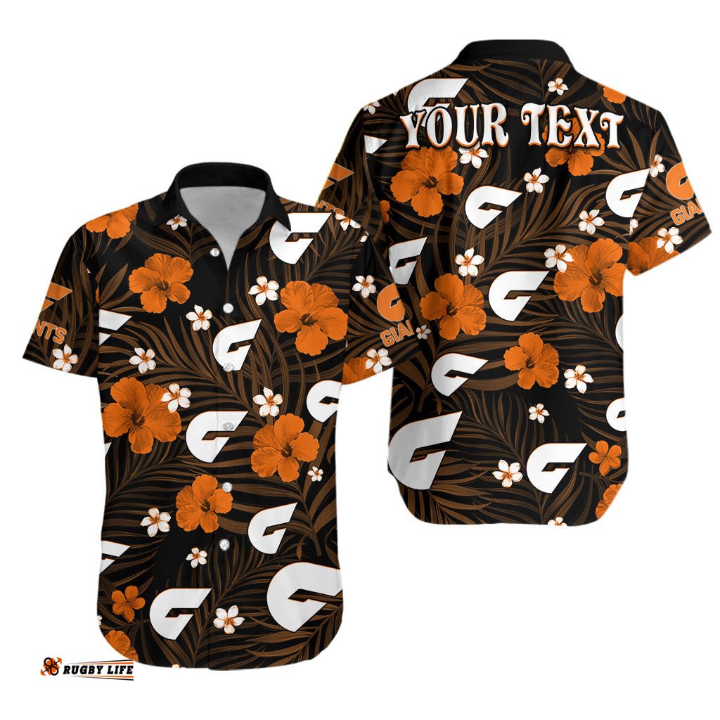 Custom Personalised Giants Football Hawaiian Shirt Greater Western Sydney Premiers Tropical Flowers Simple