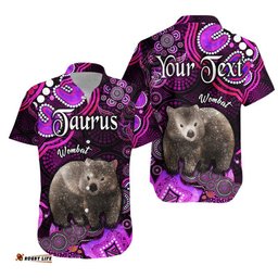 Custom Personalised Australian Astrology Hawaiian Shirt Taurus Wombat Zodiac Aboriginal Vibes Pink
