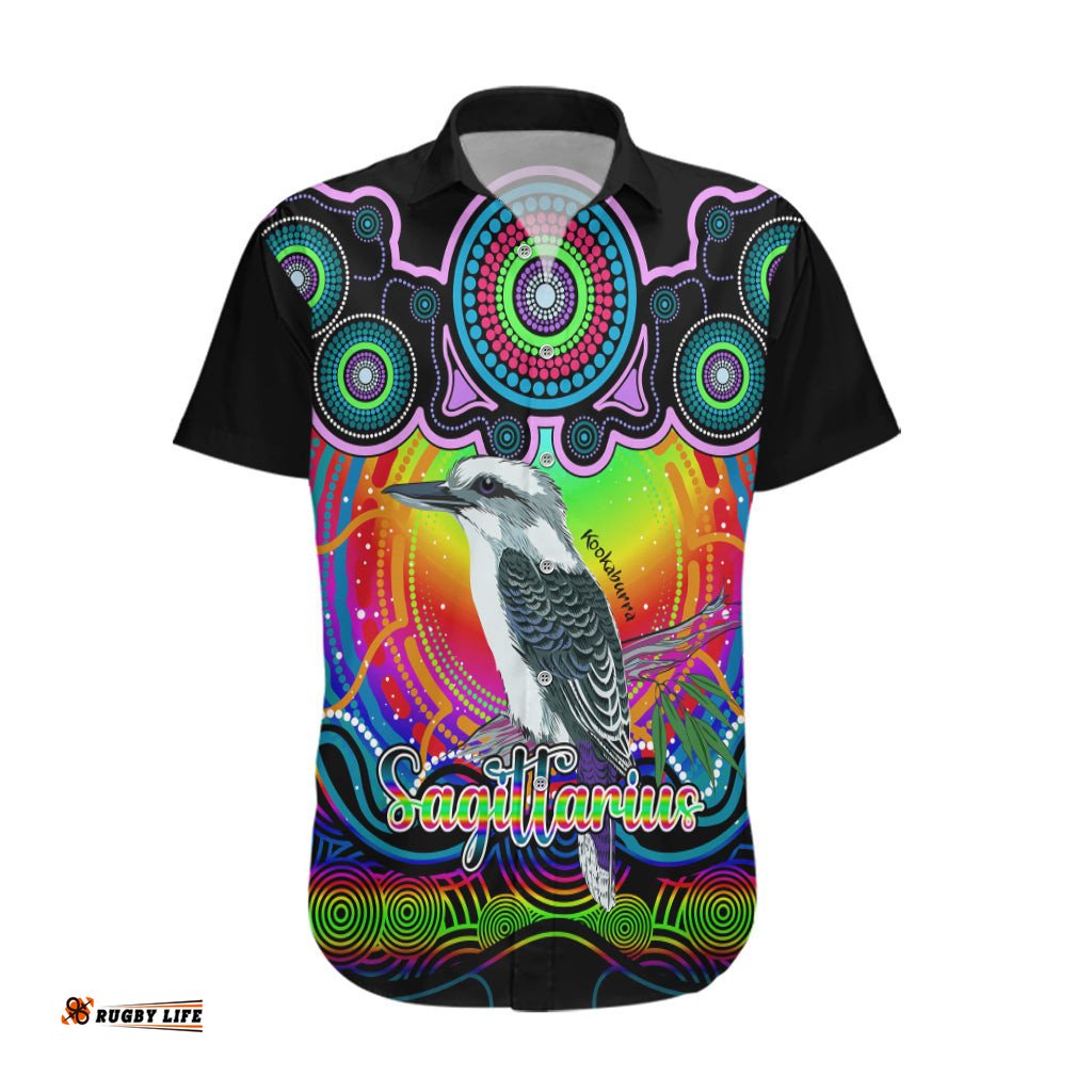 Personalised Australia Sagittarius Kookaburra Zodiac Hawaiian Shirt Auz Astrology Aboriginal Rainbow