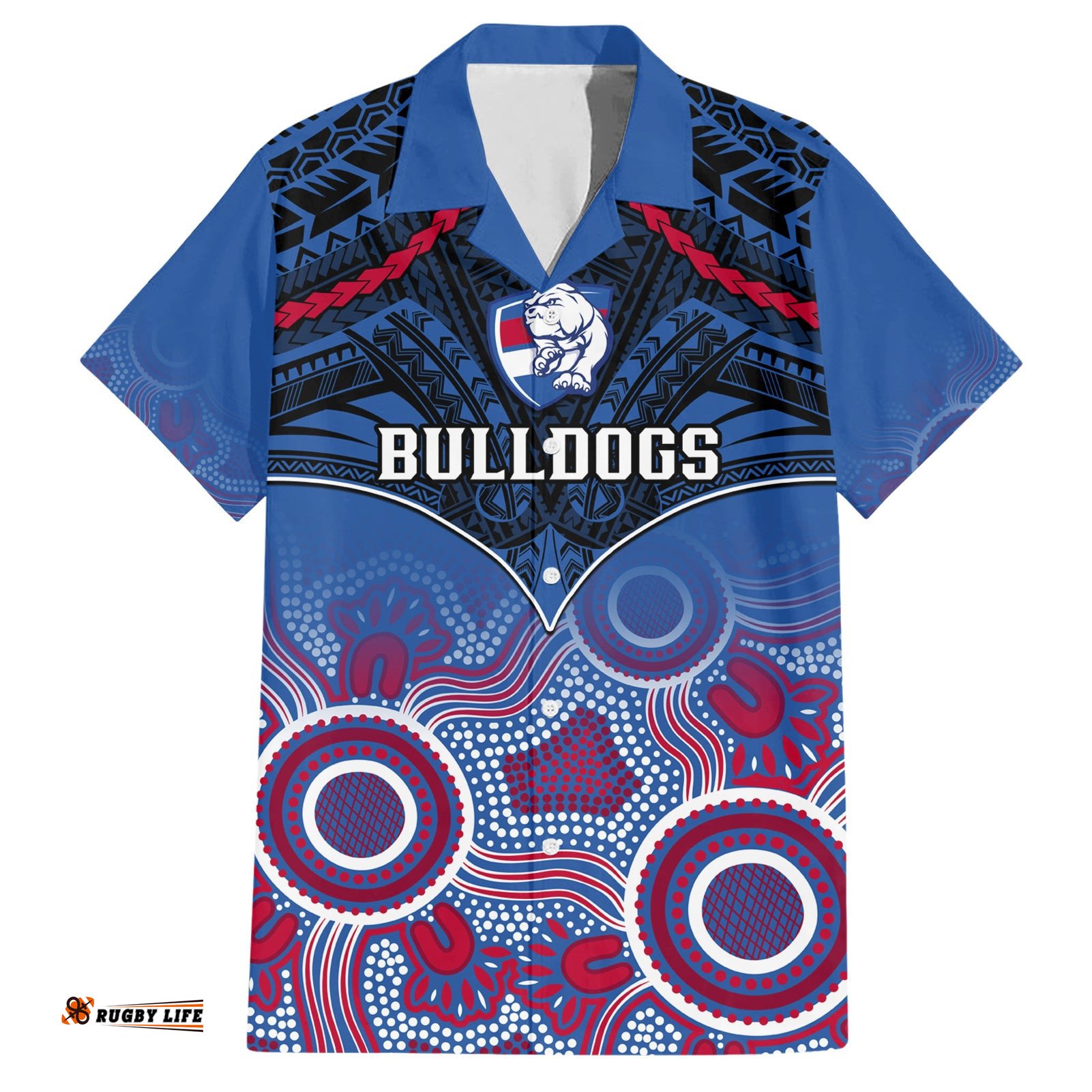 Bulldogs Football Hawaiian Shirt Doggies Aboriginal Mix Polynesian Pattern