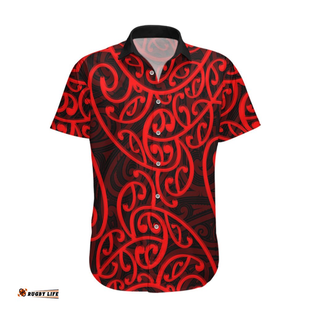New Zealand Hawaiian Shirt Maori Pattern Red