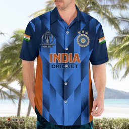 Personalised India Cricket Hawaiian Shirt Men In Blue Go Champions World Cup