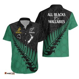 Australia Wallabies and Aotearoa Rugby Hawaiian Shirt Kangaroo Black Fern Maori Green Vibe