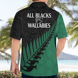 Australia Wallabies and Aotearoa Rugby Hawaiian Shirt Kangaroo Black Fern Maori Green Vibe