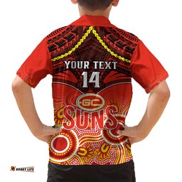 Personalised Gold Coast Football Hawaiian Shirt Suns Aboriginal Mix Polynesian Pattern