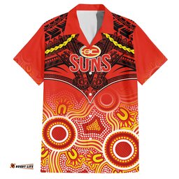 Personalised Gold Coast Football Hawaiian Shirt Suns Aboriginal Mix Polynesian Pattern