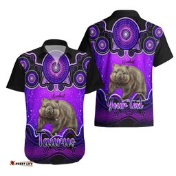 Personalised Australia Taurus Wombat Zodiac Hawaiian Shirt Auz Astrology Aboriginal Purple