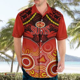 Gold Coast Football Hawaiian Shirt Suns Aboriginal Mix Polynesian Pattern