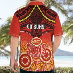 Gold Coast Football Hawaiian Shirt Suns Aboriginal Mix Polynesian Pattern