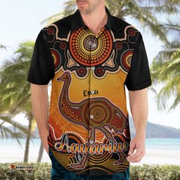 Personalised Australia Aquarius Emu Zodiac Hawaiian Shirt Auz Astrology Aboriginal Red