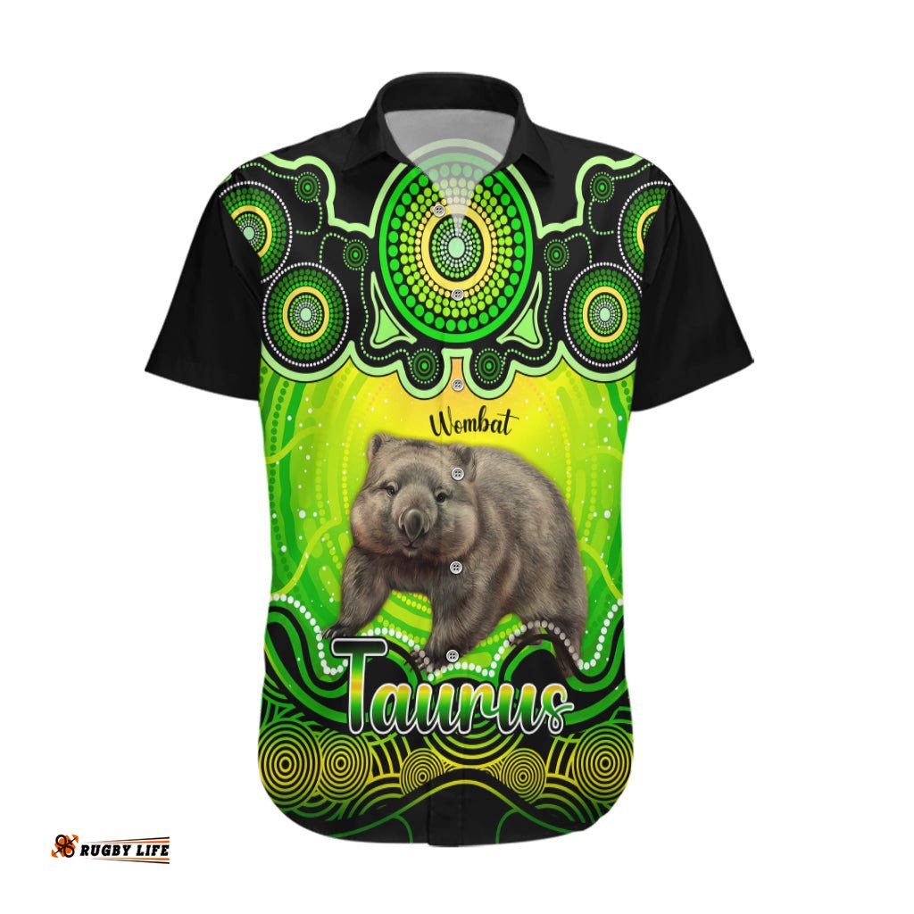Personalised Australia Taurus Wombat Zodiac Hawaiian Shirt Auz Astrology Aboriginal Green