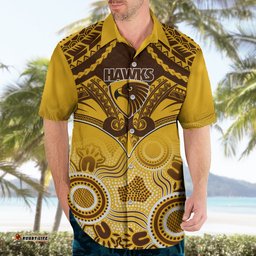 Personalised Hawthorn Football Hawaiian Shirt Hawks Aboriginal Mix Polynesian Pattern