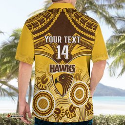Personalised Hawthorn Football Hawaiian Shirt Hawks Aboriginal Mix Polynesian Pattern