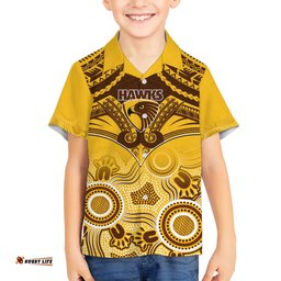 Personalised Hawthorn Football Hawaiian Shirt Hawks Aboriginal Mix Polynesian Pattern