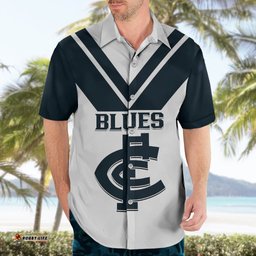 Carlton Football Hawaiian Shirt Go Blues White Simple Style