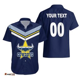 Custom Text And Number NRL Cowboys Hawaiian Shirt New Jersey Blue