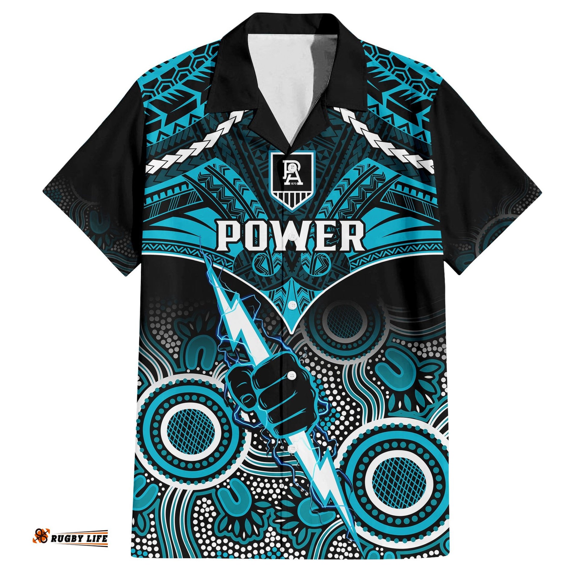 Port Adelaide Football Hawaiian Shirt Power Aboriginal Mix Polynesian Pattern