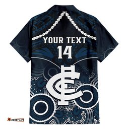 Personalised Carlton Football Hawaiian Shirt Blues Aboriginal Mix Polynesian Pattern