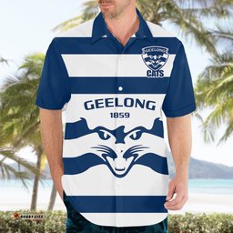 Personalised Geelong Football Hawaiian Shirt Go Cats White Sporty Style