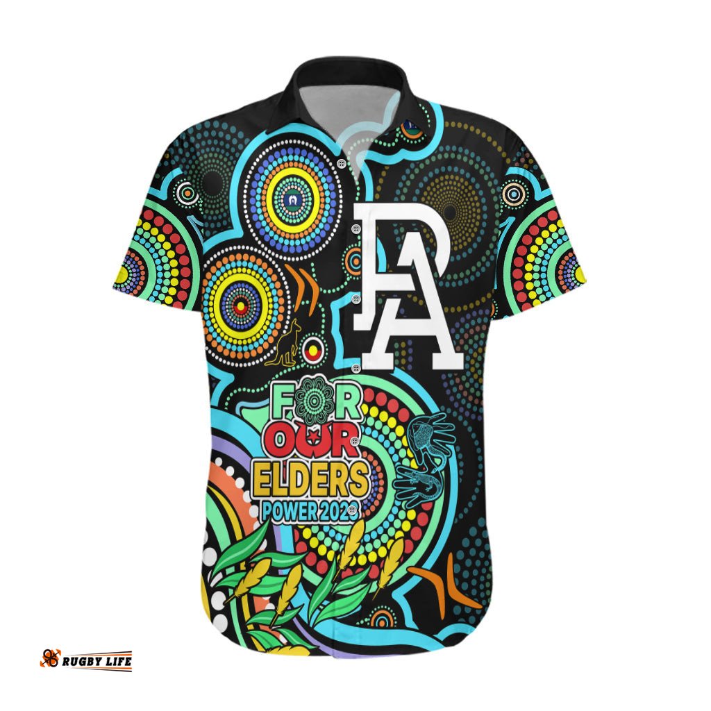 Custom Port Adelaide Football Aboriginal Art Hawaiian Shirt NAIDOC Indigenous Tribal