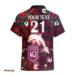 Custom Text And Number NRL Dolphins Combine Queensland Origin Hawaiian Shirt Indigenous Aboriginal Style
