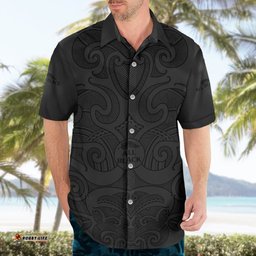 Custom Text And Number New Zealand Rugby Hawaiian Shirt All Black Fern with Maori Tribal Pattern
