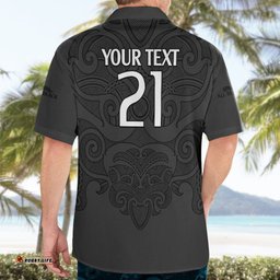 Custom Text And Number New Zealand Rugby Hawaiian Shirt All Black Fern with Maori Tribal Pattern