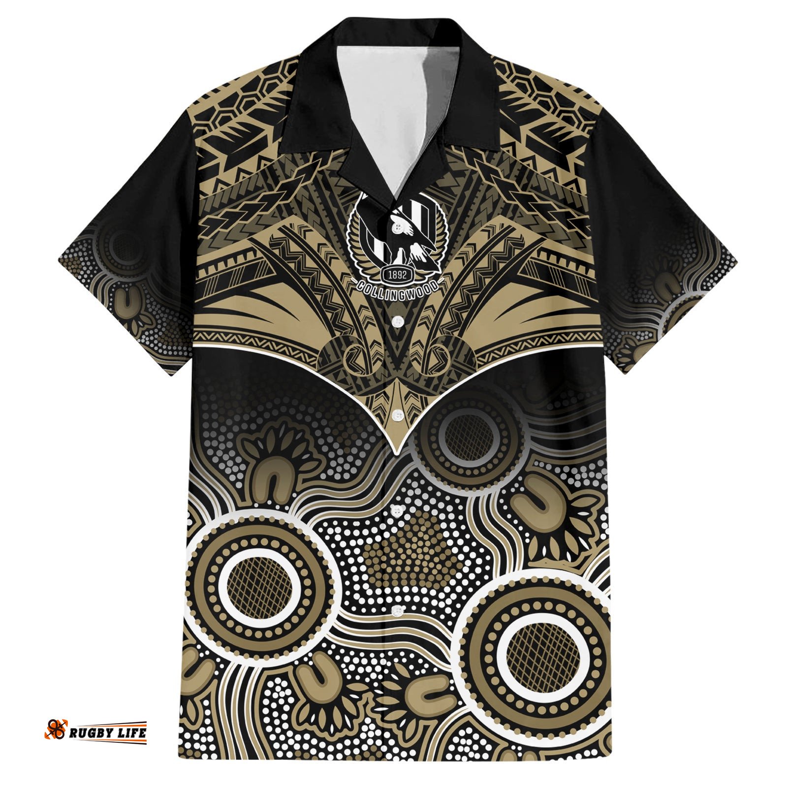 Collingwood Football Hawaiian Shirt Go Magpies Aboriginal Mix Polynesian Pattern