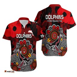 ANZAC Dolphins Rugby Hawaiian Shirt Indigenous Circles and Waves