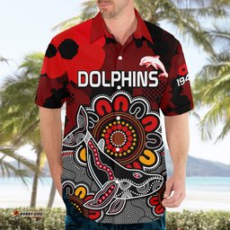 ANZAC Dolphins Rugby Hawaiian Shirt Indigenous Circles and Waves