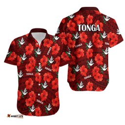 Tonga Rugby Hawaiian Shirt Polynesian Style With Hibiscus
