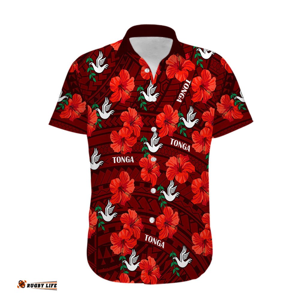 Tonga Rugby Hawaiian Shirt Polynesian Style With Hibiscus