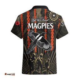 ANZAC Collingwood Football Hawaiian Shirt Proud To Be Magpies Poppy Flowers and Aboriginal Version